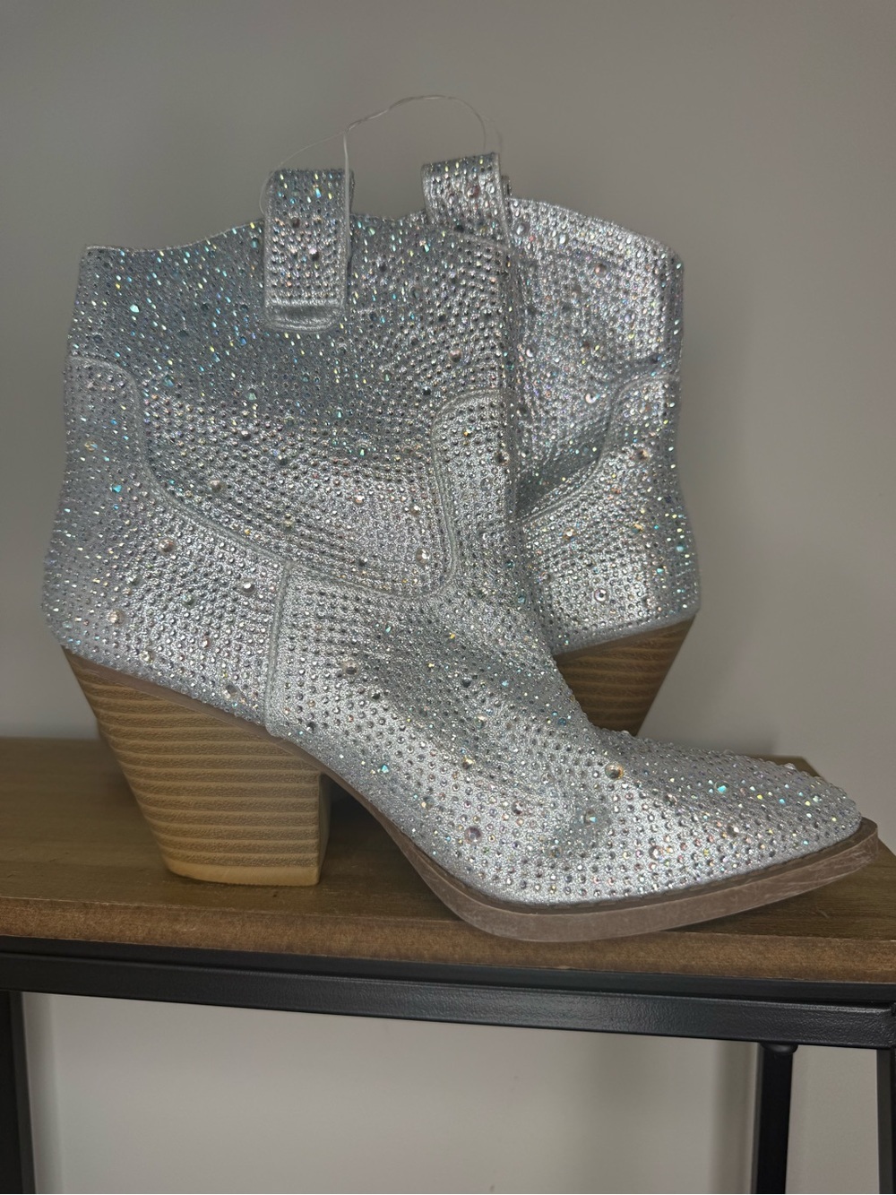 Forever 21 Sparkling Silver Rhinestone Western Ankle Boots - Picture 3 of 8